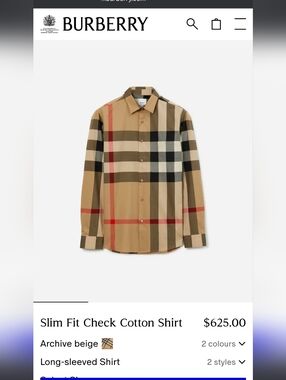 Burberry Tan Check Button-Down Shirt with Red Accents